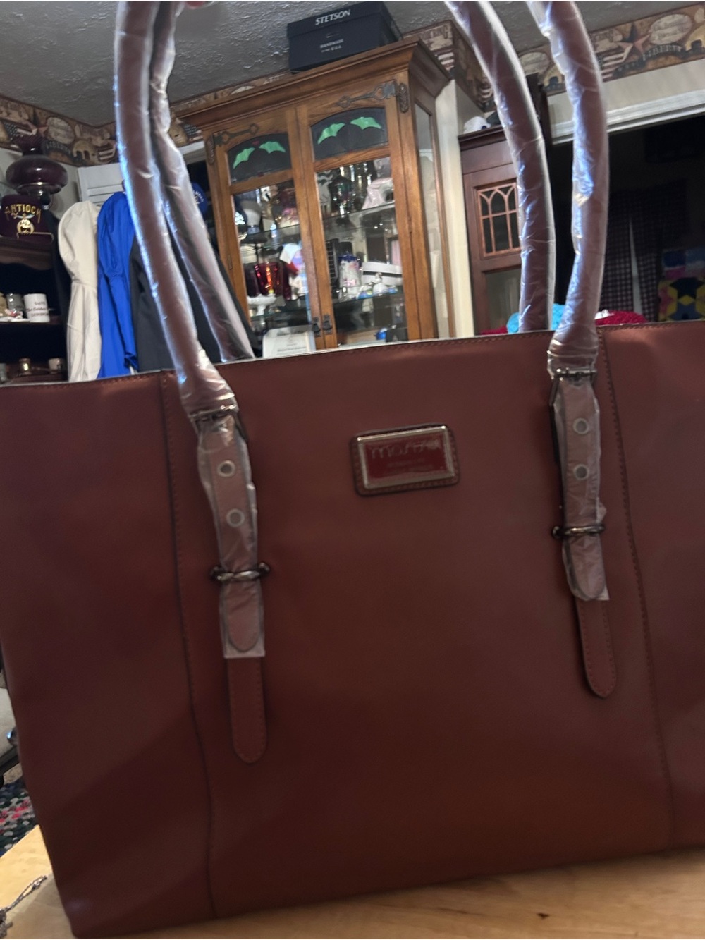 Mosiso Laptop New Tote Bag – Brown Faux Leather Business Shoulder Bag - Picture 6 of 10